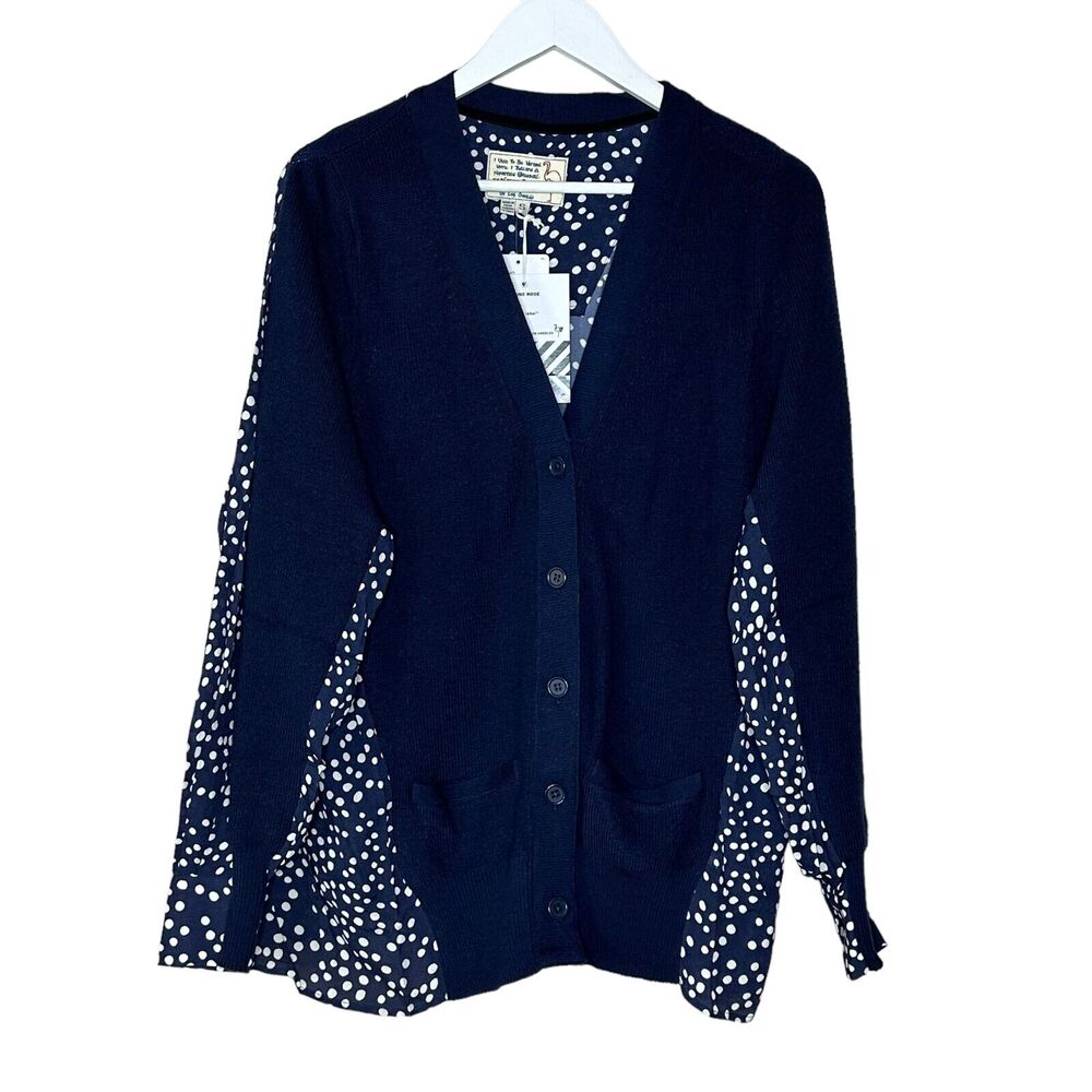 Sandrine Rose Polka Dot Oversized Mixed Media L/S Button Up Cardigan Women S NWT